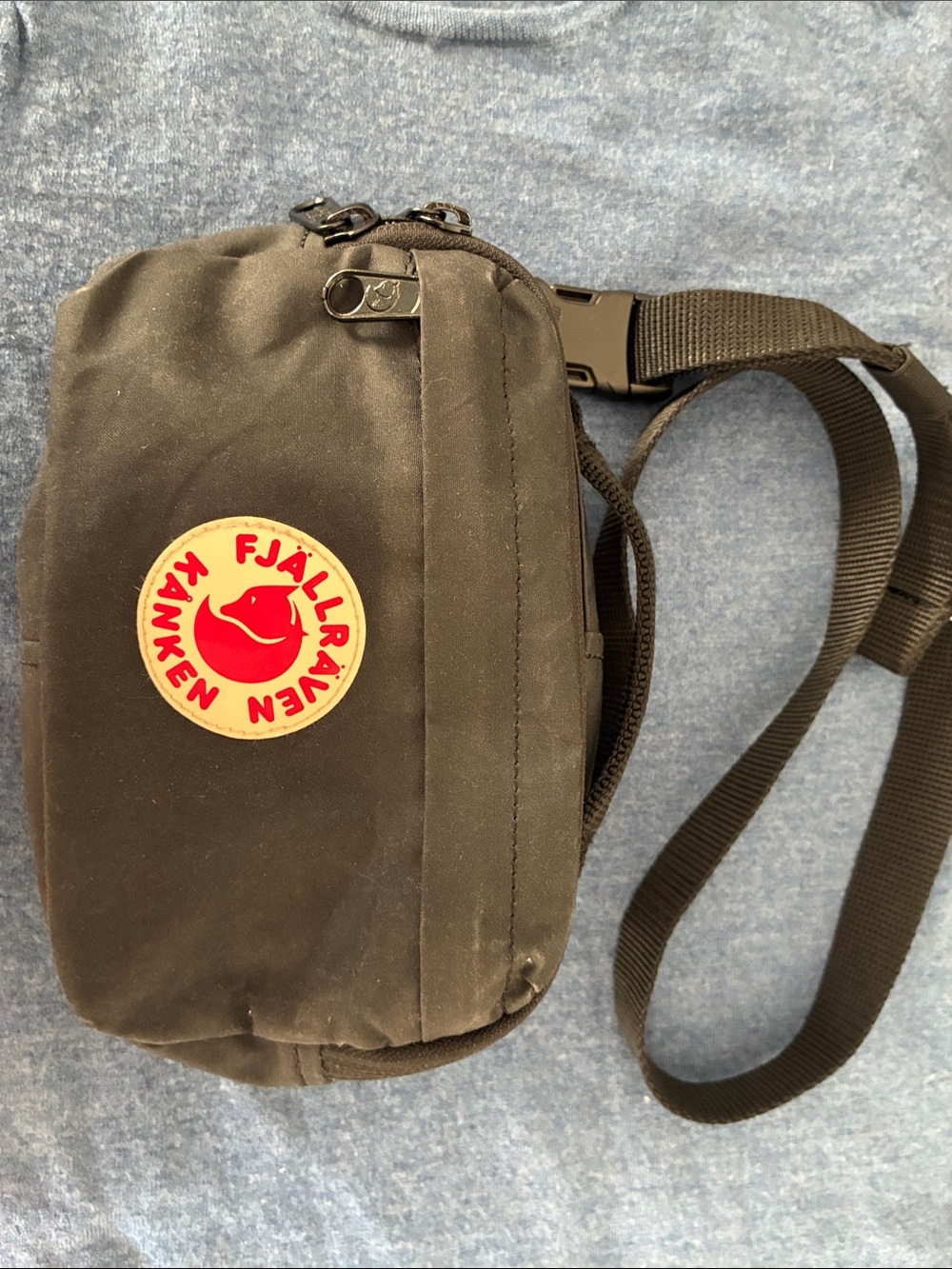 Fjallraven Kanken Black Belt/Hip Bag with Red & White Logo Patch